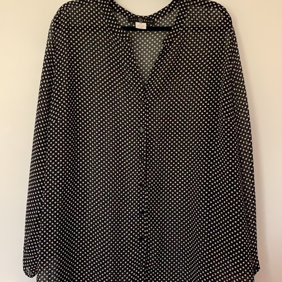 Fred David Tops - Black with White Polkadots Sheer Blouse, Size 4X